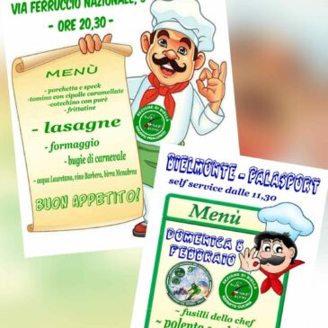 Prenotazioni Cena del Sabato e Pranzo di Domenica