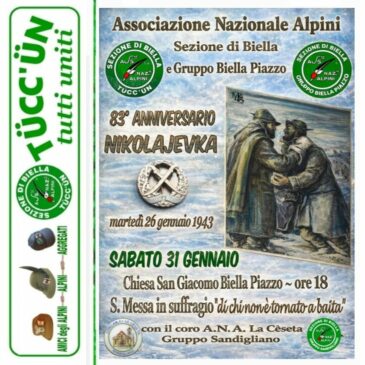 83° Nikolajewka – sabato 31 gennaio Biella Piazzo