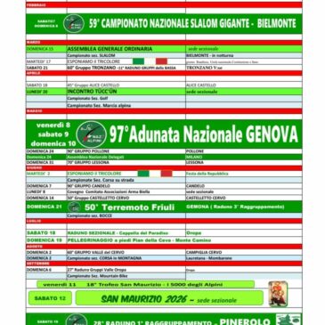 Calendario manifestazioni 2026