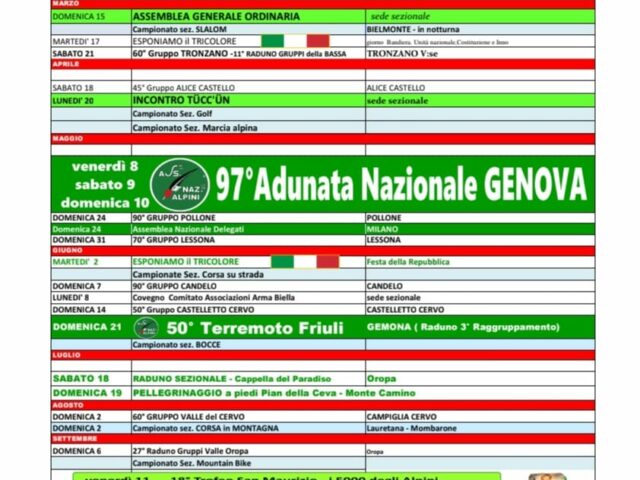 Calendario manifestazioni 2026